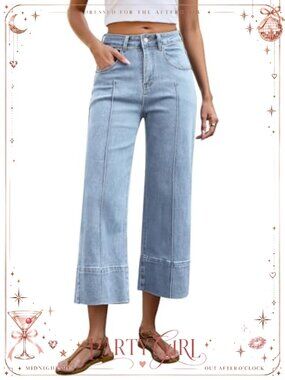 High Rise Wide Leg Cropped Capri Stretch Denim Jeans